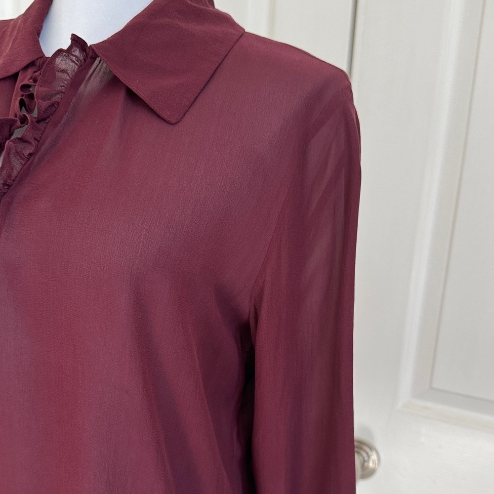 CW, Burgundy Ruffle Blouse - Picture 6 of 11